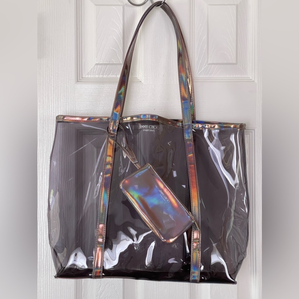 Jimmy Choo Transparent Tote Bag w/ translucent straps and detachable wristlet